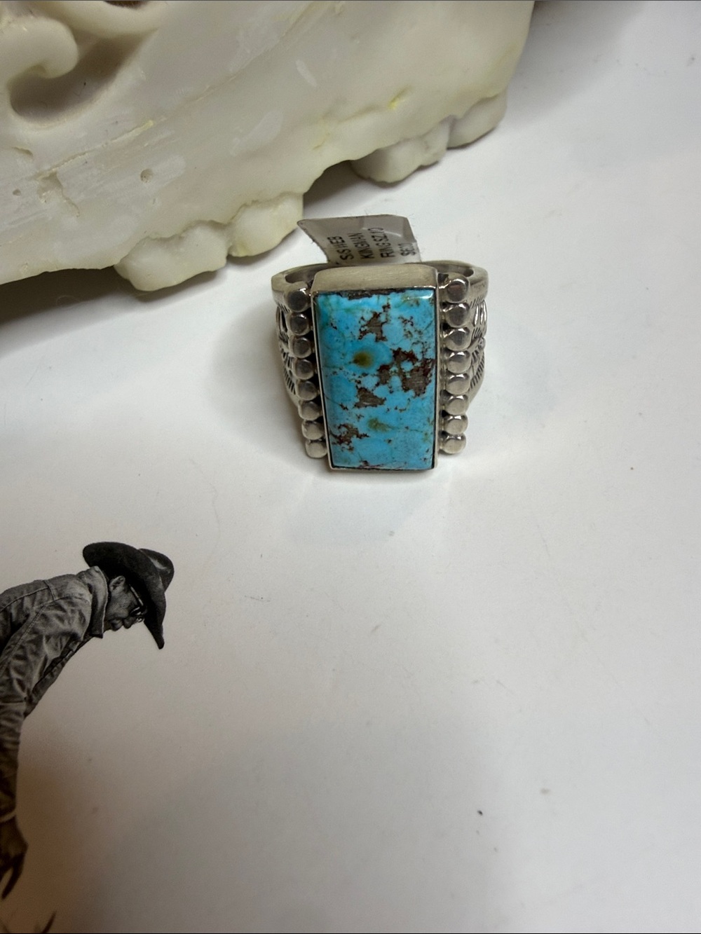 Sterling Silver Turquoise Ring - Web Kingman Sz 10 Stamped Samuel Yellowhair